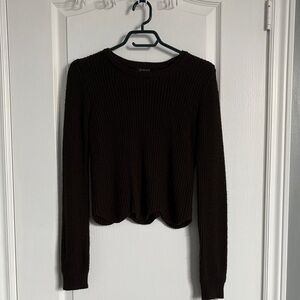 Dynamite Long Sleeve Knit Sweater with Scallop detailing, dark olive green